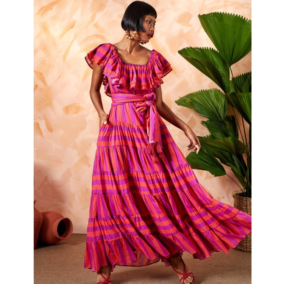 Erika Pena x Anthropologie Rita Bohemian Ruffle Tiered Stripe Maxi Dress - Picture 5 of 6
